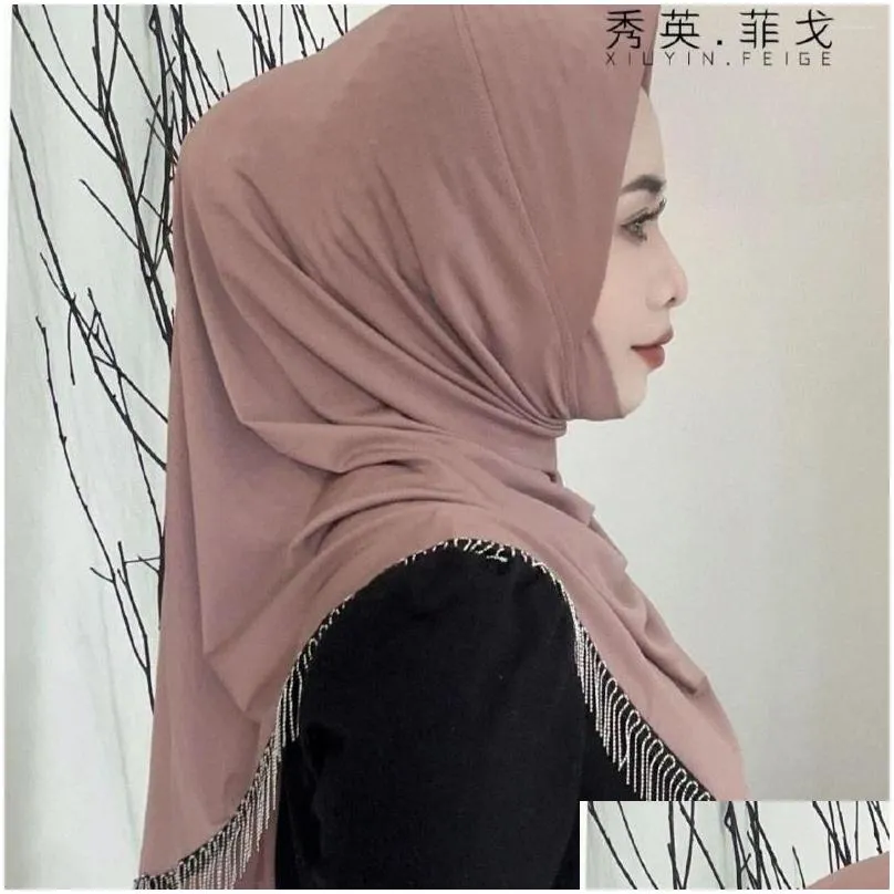 ethnic clothing tassels ready to wear cover head femme musulman side slit hijabs