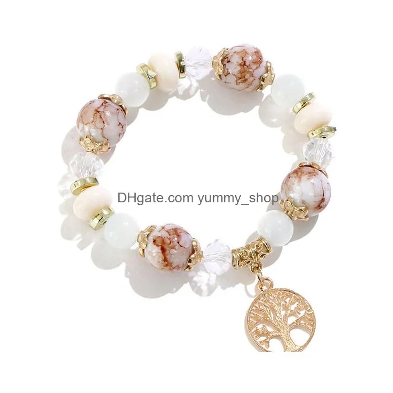 wholesale bead bracelets party favor life tree pendant ceramic natural stone bracelet christmas gift