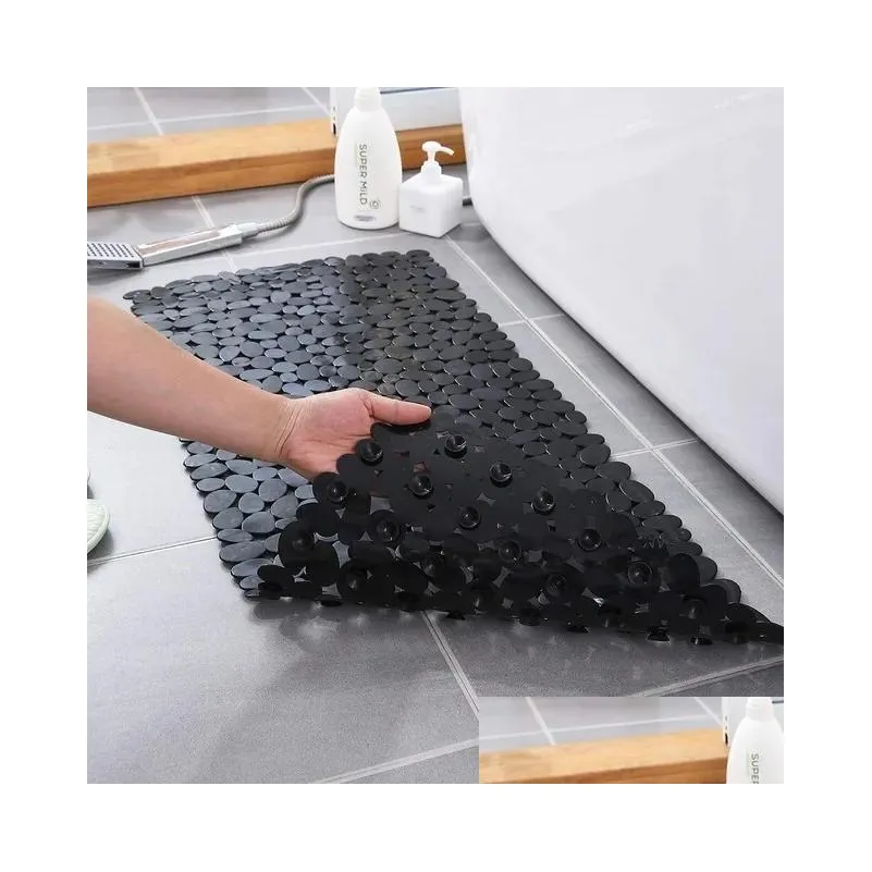 bath mats non-slip bath tub shower mats pebble shape machine washable bathtub mat with drain holes suction cups for bathroom 230921