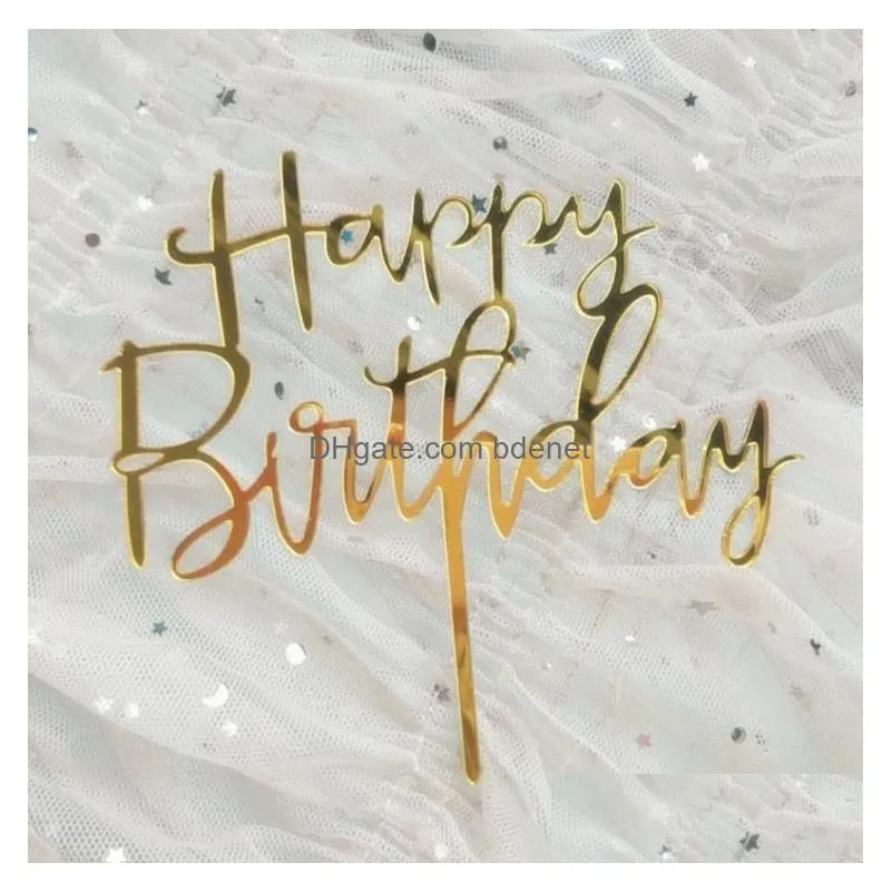 Other Event & Party Supplies Cute Happy Birthday Rose Gold Cake Toppers Glitter Acrylic Cupcake Flag Decorations-Party Gifts Rra5181 D Dhlsz