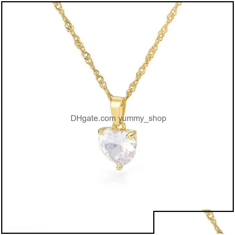 Pendant Necklaces Fashion Heart Necklace For Women Couple Lovers Gold Stainless Steel Chain Chocker Female Cute Zircon Jewlery 2167