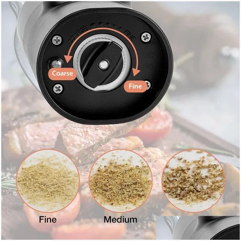 automatic electric mill pepper and salt grinder with led light adjustable coarseness spice grinder kitchen cooking tool 240304