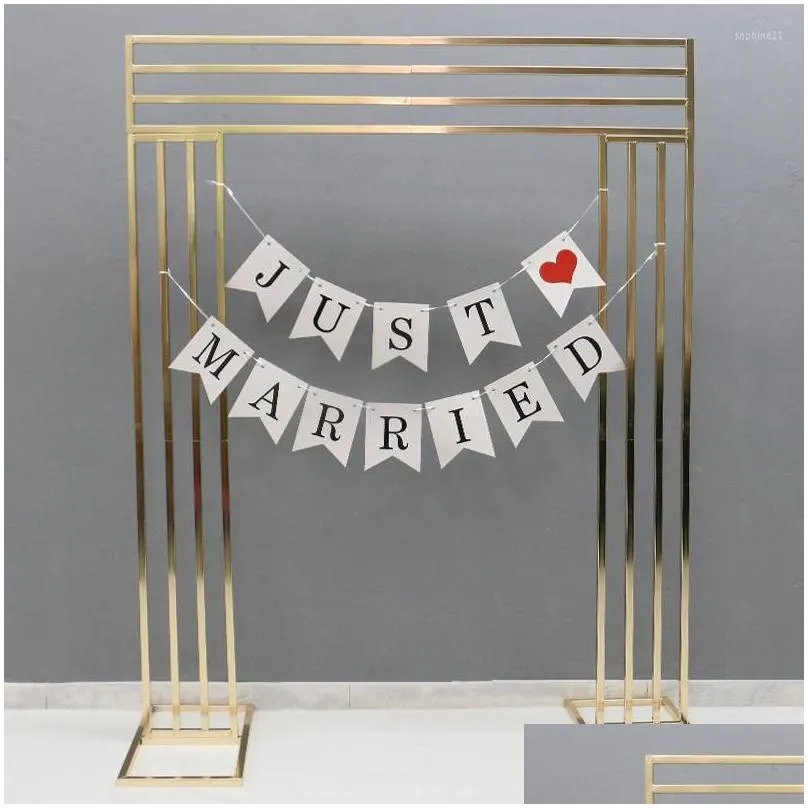 Party Decoration Shiny Gold-plated Square Screen Backdrop Shelf Wedding Arch Gilded Geometry Flower Door Stand Artificial Floral Decor