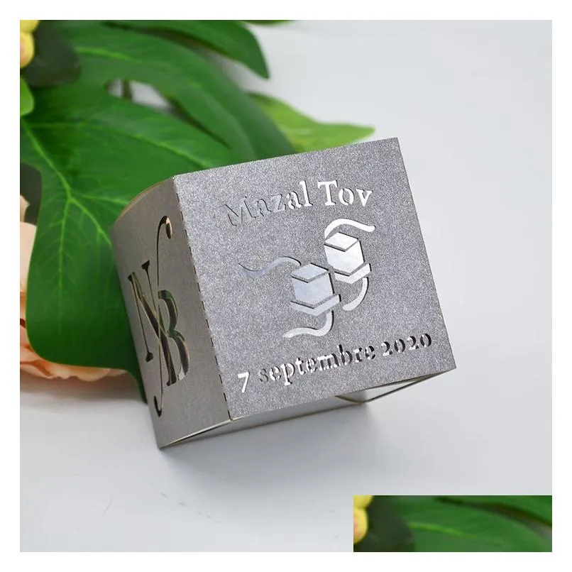 gift wrap bar mitzvah laser cut square gold candy box with custom tefillin white overlay 230704