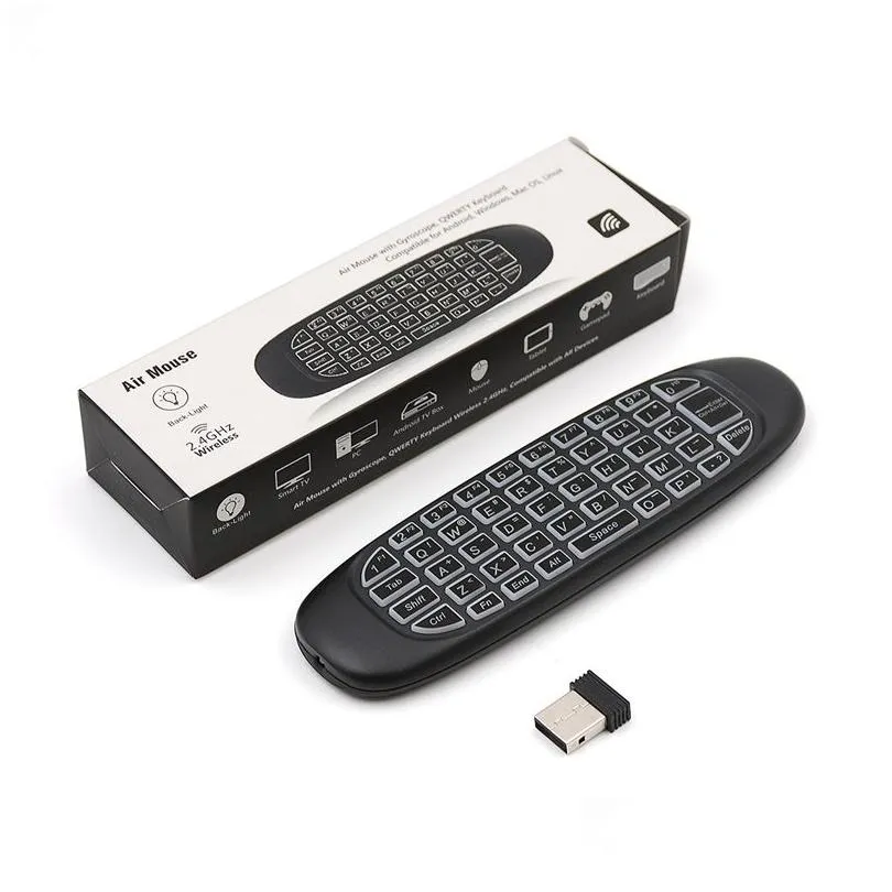 C120 Backlight Fly Air Mouse 2.4GHz Wireless Keyboard 6-Axis Gyroscope Game Handgrip Remote Control for Android TV BOX Backlit