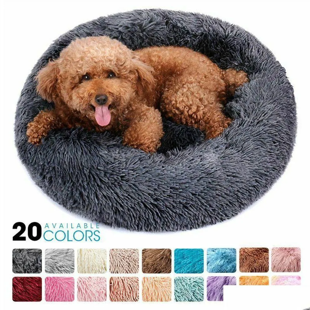 kennels pens round dog bed long plush pet kennel washable cat house soft cotton mats sofa for small large dog chihuahua dog basket pet bed