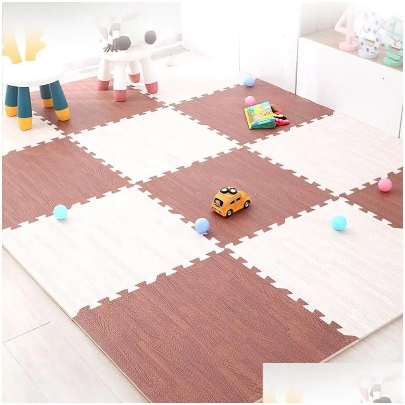 Baby Rugs Playmats 24Pcs DIY EVA Foam Floor Mat Interlocking Puzzle Tile Wood Grain Kids Toys Playmat for Yoga Gym Exercise Playground Protection