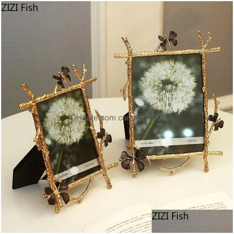 paintings 6 7 10inch nordic vintage metal butterfly p family portrait nightstand desktop square golden picture frames home decor