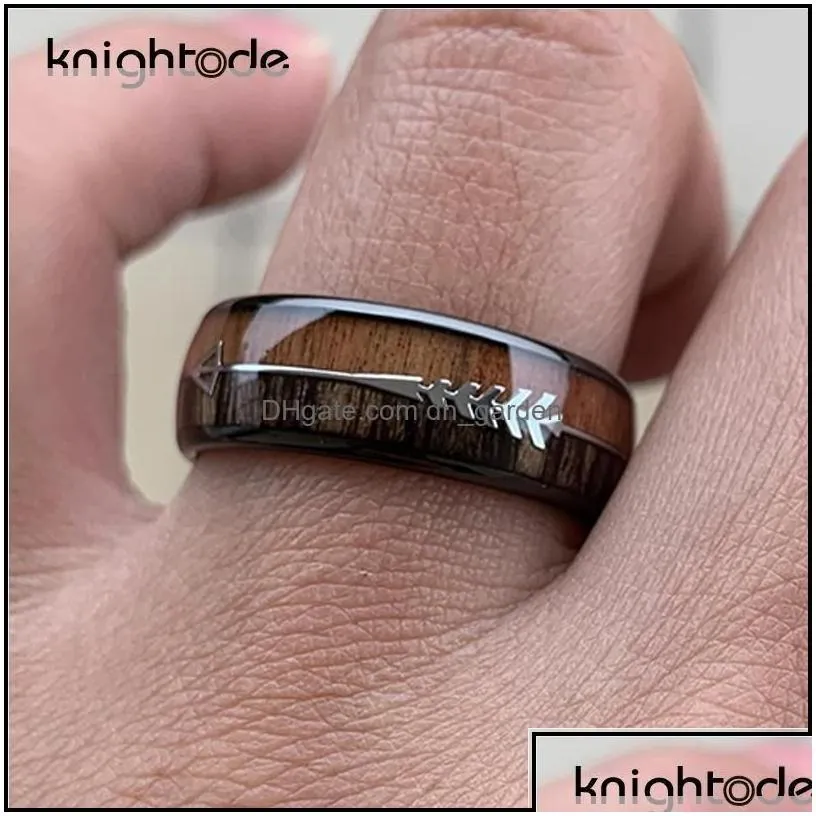 Wedding Rings Wedding Rings 8/6Mm Fashion Tungsten Carbide Wood Steel Arrow Inlay For Men Women Classic Engagement Ring Dome Band Po