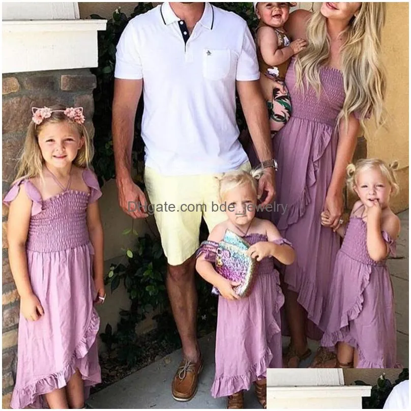 family matching outfits mother and daughter matching dress summer family clothes off shoulder short sleeve ruffle dress mommy and me dress outfits