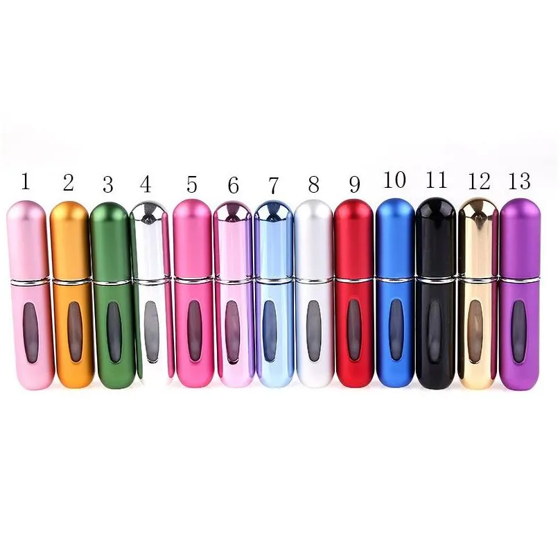 wholesale 5ml refillable perfume spray bottle aluminum spray atomizer portable travel cosmetic container perfumes bottles 12 colors
