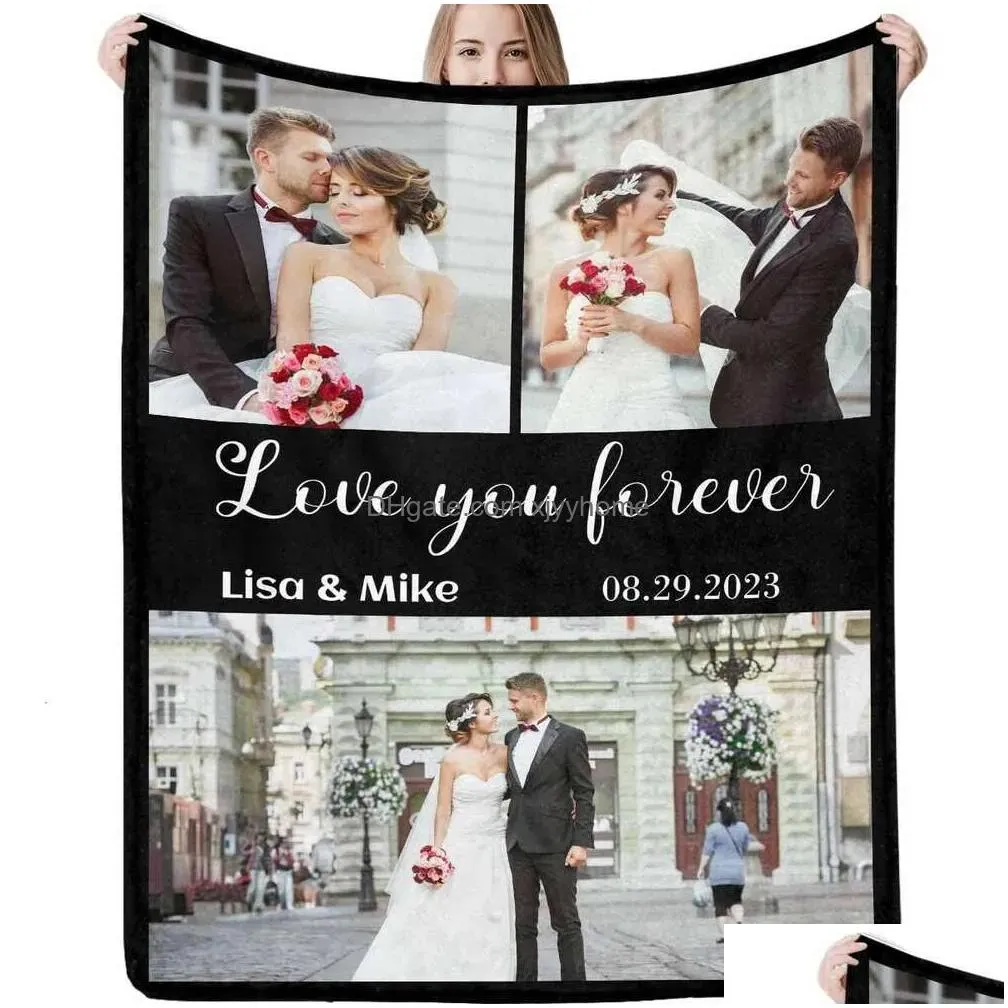 Blanket Customized With Picture Your Text Here Pos Personalized Adts Family Dad Mom Couples Custom Po Memorial Drop Delivery Home Gard Dh46V