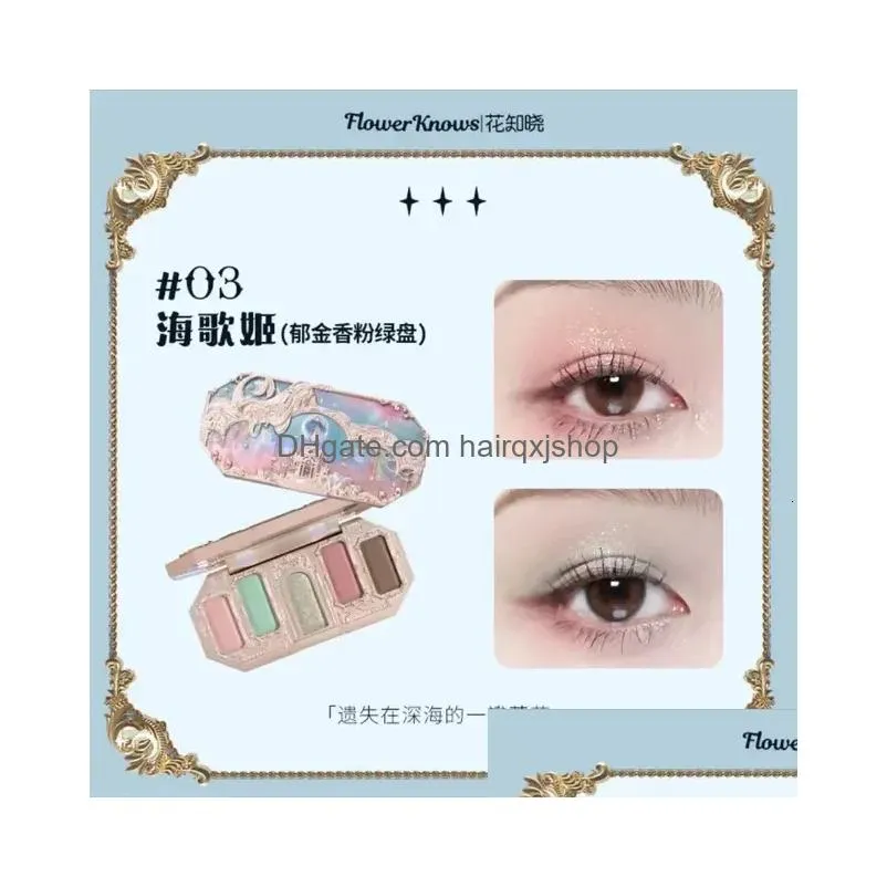 Eye Shadow Flower Knows Moonlight Mermaid 5 Colors Delicate Matte Pearlescent Chameleon Eyeshadow Palette 240318 Drop Delivery Health Dhbiq