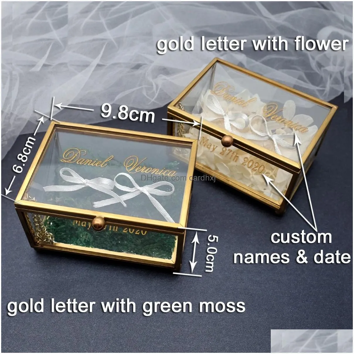 Jewelry Boxes Display Personalized Wedding Ring Box Custom Glass Holder Organizer Customized Names And Date For Engagement Marriage Dr Dhnjs