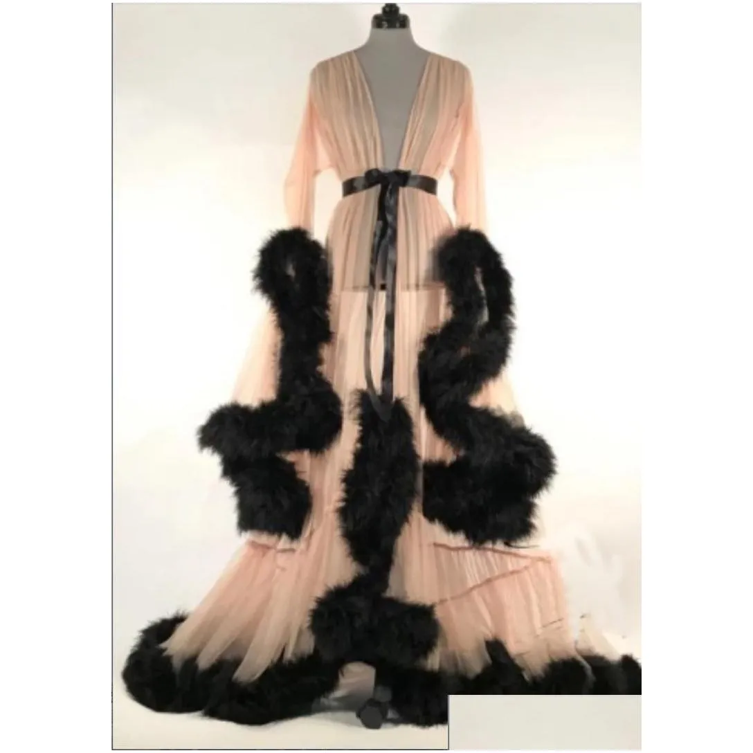 Sale Fashion Gown Mesh Fur Babydolls Sleep Wear Sexy Women Lingerie Sleepwear Lace Robe Night Dress Nightgrown Robes