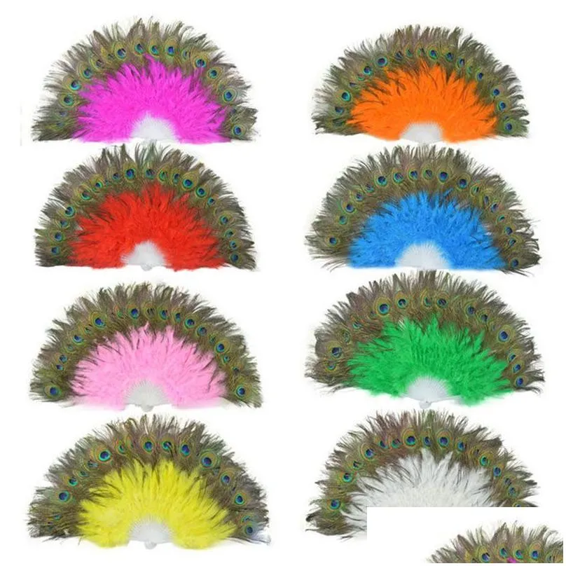Arts And Crafts Peacock Feather Hand Fan Elegant Folding Fans Halloween Party Gifts Stage Performances Craft Decoration Creativity Bir Dhgut