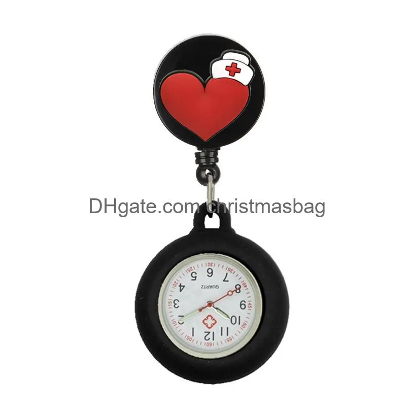 black retractable nurse doctor heart stethoscope syringe clip design pocket watches medical hospital badge reel hang gift watch