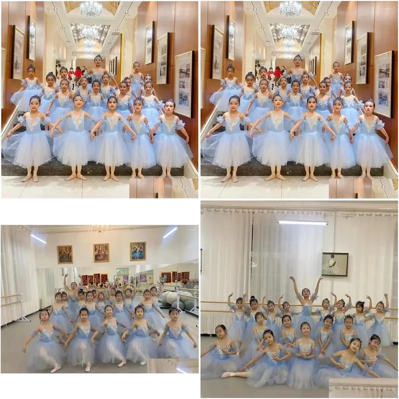 stage wear 2023 blue ballerina dress girls ballet skirt long dance for children women performance costumes sling belly