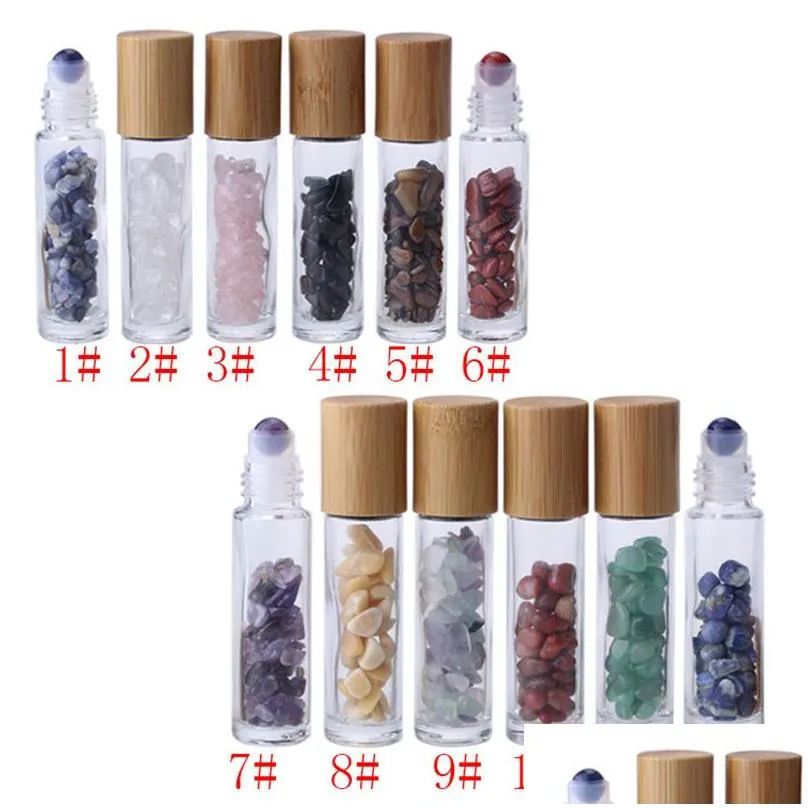 Packaging Bottles Wholesale 10Ml Essential Oil Diffuser Clear Glass Roll On Per With Crushed Natural Crystals Quartz Stone Crystal R Dhkq6