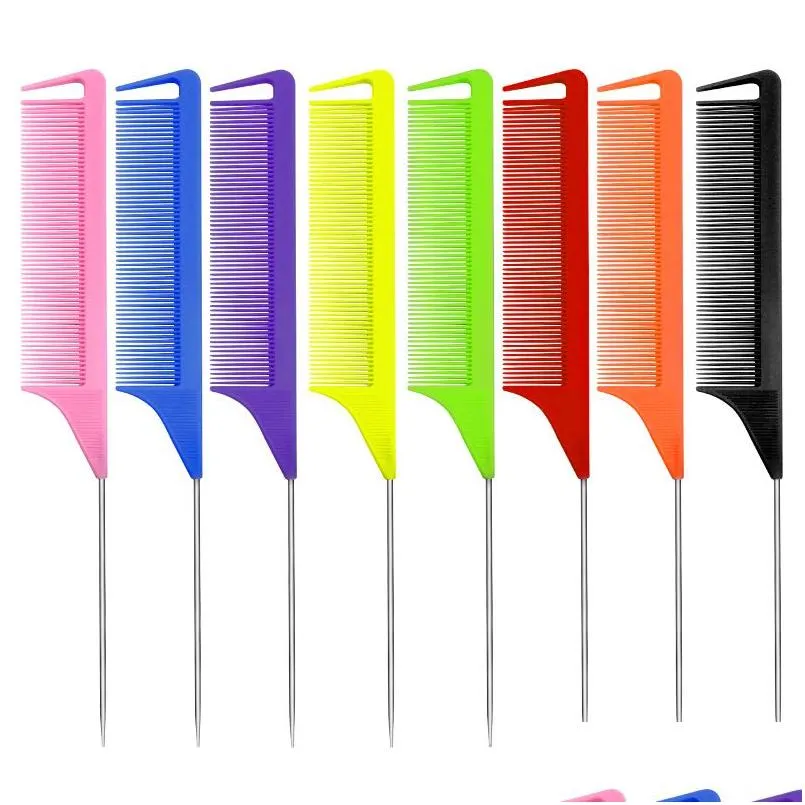 Candy Color Anti-static Rat tail Comb Fine-tooth Metal Pin Hair Brushes salon beauty Styling tool accept your logo