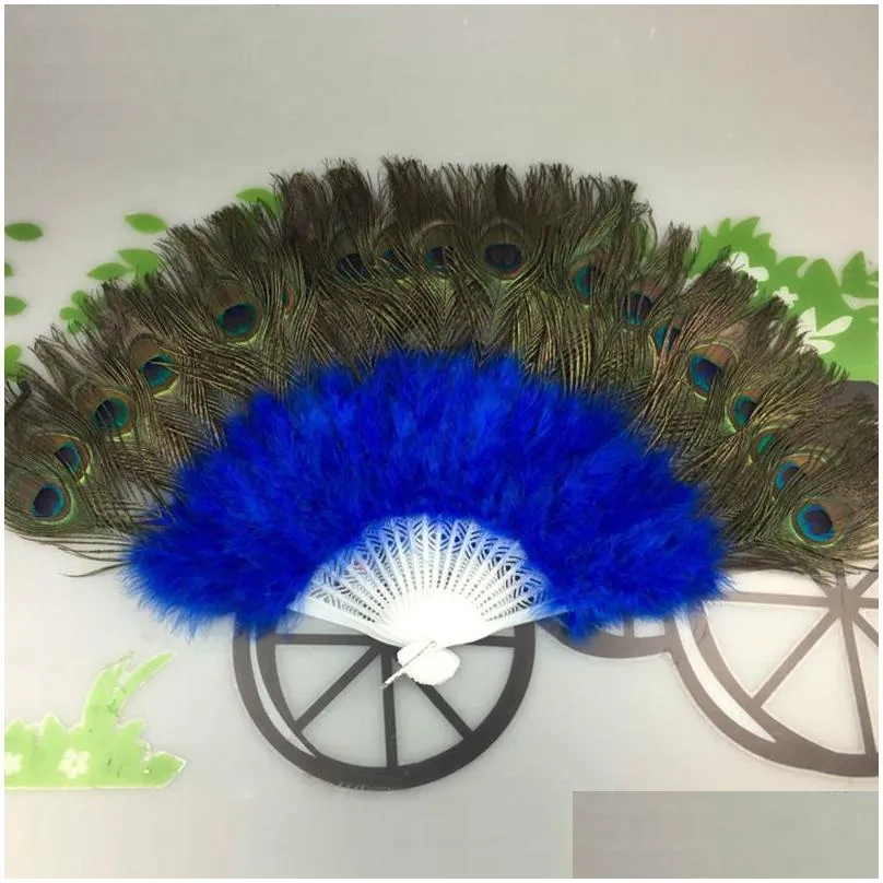 Arts And Crafts Peacock Feather Hand Fan Elegant Folding Fans Halloween Party Gifts Stage Performances Craft Decoration Creativity Bir Dhgut