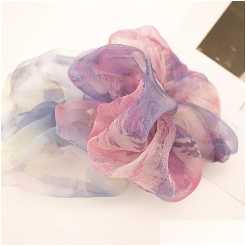 Spring Summer Net Yarn Hair Bow Scrunchies Large Chiffon Women Elastic Hairband Ponytail Holder Hairs Tie Girl Accessories