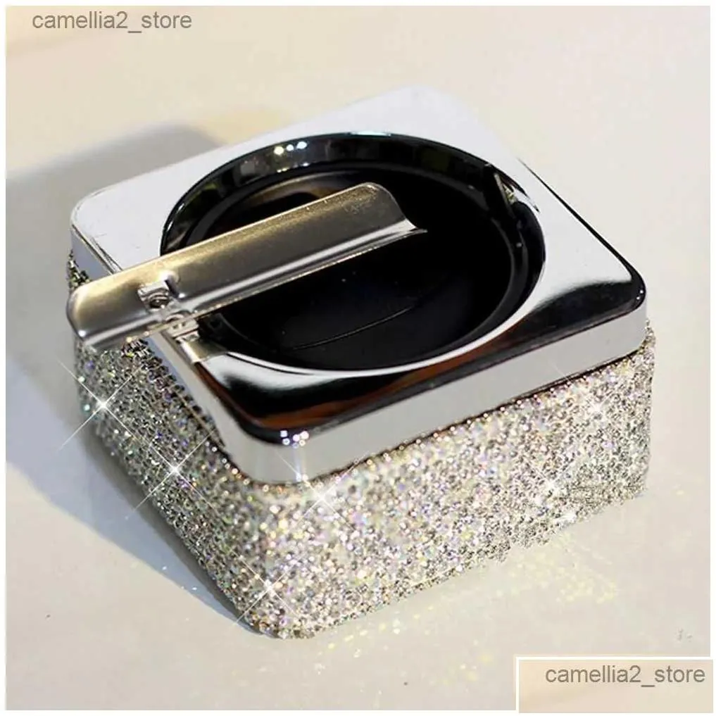Car Ashtrays Luxury Rhinestone Cystal Pasted Cigarette Ashtray For Home Office Unique Refined Women Gift Q231125 Drop Delivery Mob Dh2Vk