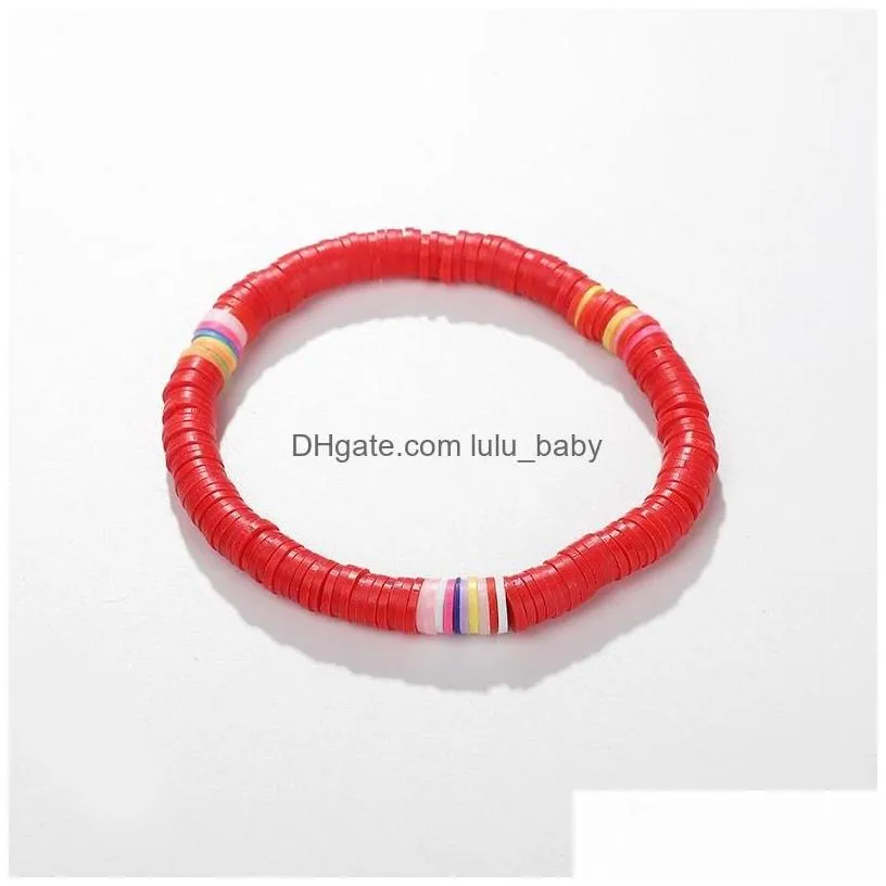 Beaded Handmade Rainbow Bead Bracelet Colorf Polymer Clay Disc Beads Bracelets Boho Surf Stackable Stretch Charm Jewelry For Women D
