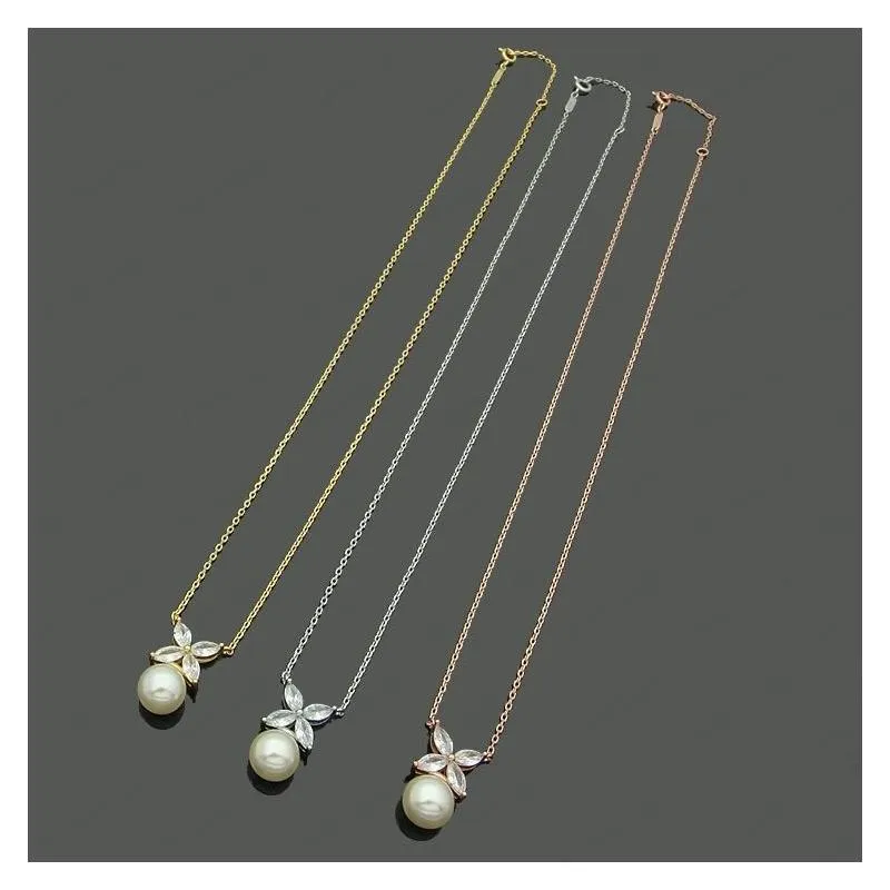 Designer bow necklace female stainless steel couple gold chain pendant single pearl luxury jewelry gift girlfriend wholesale with box