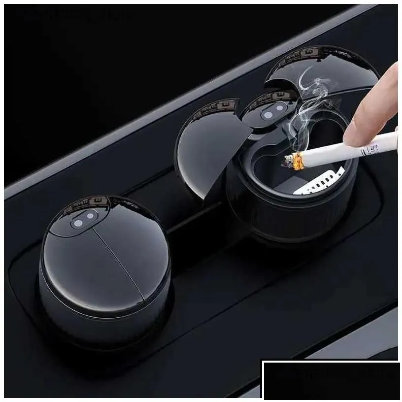 Car Ashtrays Smart Ashtray Matic Opening Closing Infrared Sensor Usb Rechargeable Smokeless Light-Sensitive Mirror With Er Drop Deliv Dhfhm