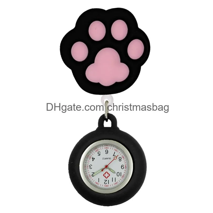 lovely cartoon kitten cat paw nurse doctor hospital medical working hanging clip badge reel pocket watches clock