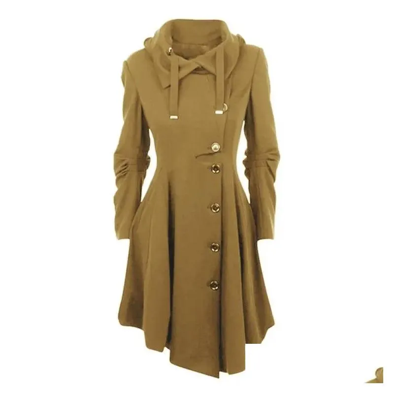 Womens Trench Coats Goth Overcoat Coat 2023 Gothic Long Slim Asymmetric Lapel Collar Button Elegant Y2K Streetwear Egirl Vintage Dro Dhyaj