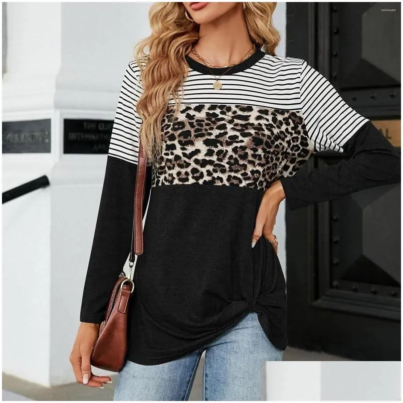 womens t shirts fashion leopard print stitching long sleeve shirt autumn and winter warmth layering for women