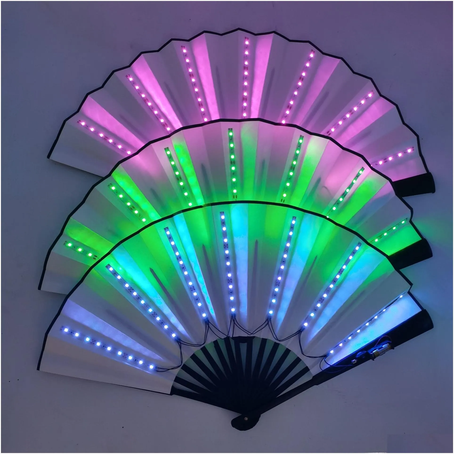 13inch luminous folding rave fan led play colorful hand held abanico led fans for dance neon dj night club party