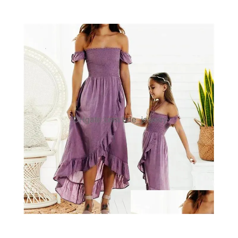 family matching outfits mother and daughter matching dress summer family clothes off shoulder short sleeve ruffle dress mommy and me dress outfits