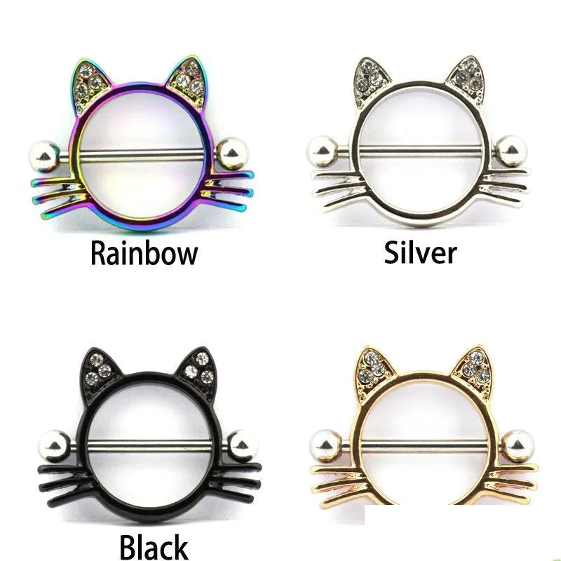 Nipple Rings 14G Y Cat Ring Body Breast Jewelry Gift Piercing Bar Stainless Steel Barbell Shield For Drop Delivery Dhfew