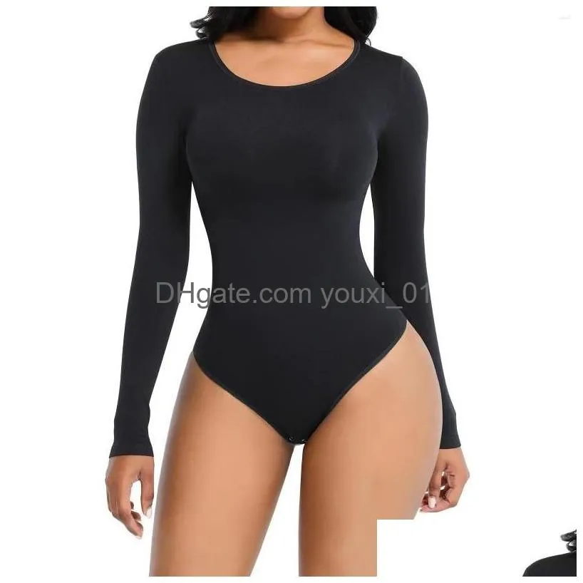 Womens Shapers Seamless Shapewear Bodysuit One-Piece Push Up Bifter Slimming Sheath Body Long Sleeve Jumpsuit Drop Delivery Dhfeu