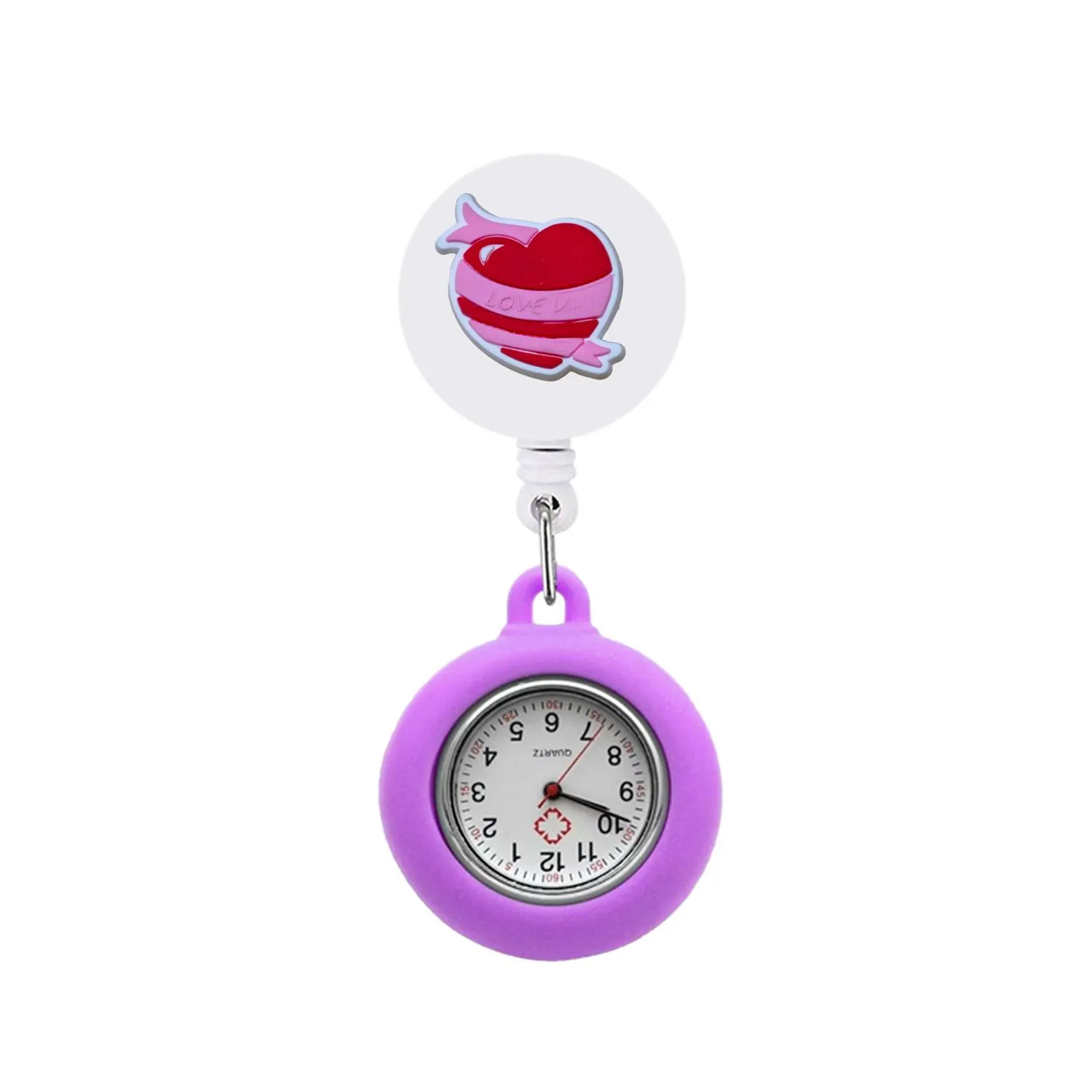 pink valentines day clip pocket watches womens nurse on watch retractable for student gifts lapel fob silicone with second hand
