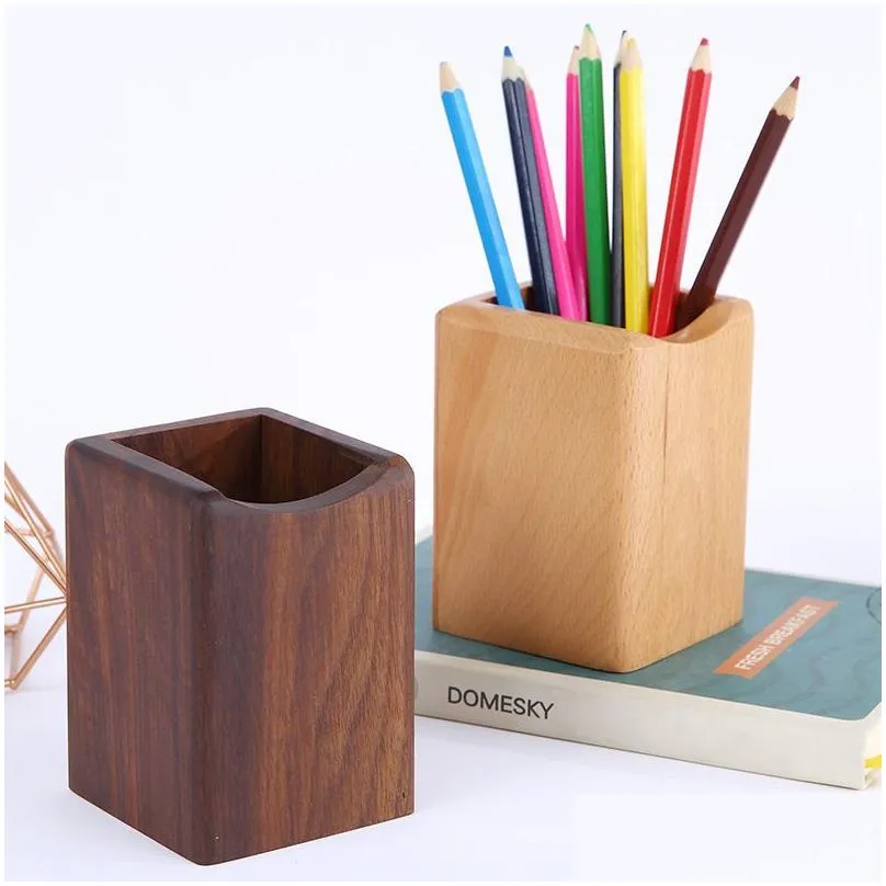 wholesale solid wood pen holder drawer organizers fashion desktop decoration simple office supplies storage box graduation gift wooden p o