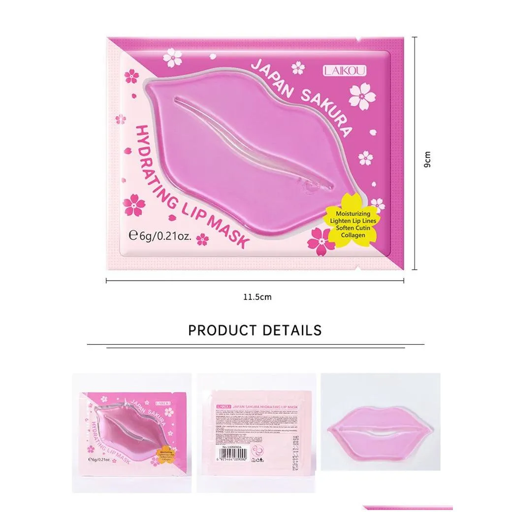 Sakura Crystal Collagen Lip Mask Moisturizing Essence Peel Off Lip Care Pads Gel For Makeup Skin Cares Products