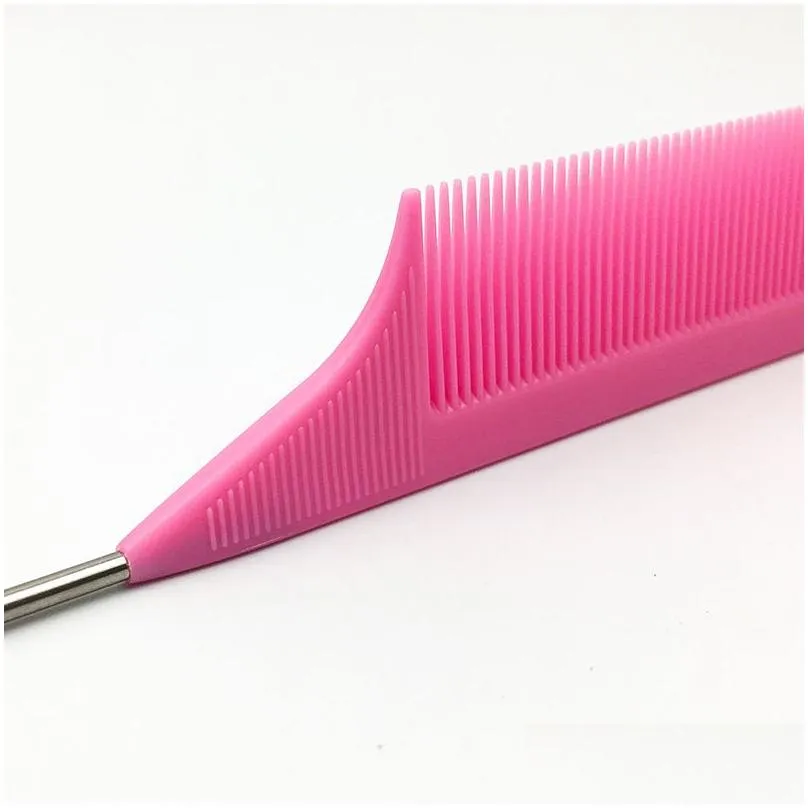 Candy Color Anti-static Rat tail Comb Fine-tooth Metal Pin Hair Brushes salon beauty Styling tool accept your logo