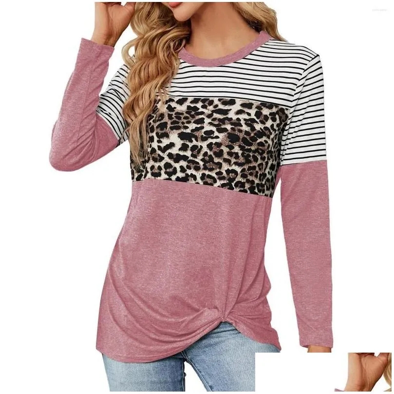 womens t shirts fashion leopard print stitching long sleeve shirt autumn and winter warmth layering for women