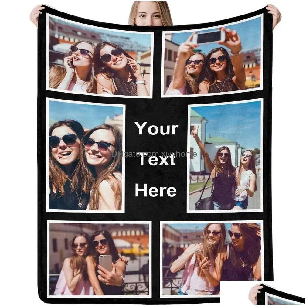 Blanket Customized With Picture Your Text Here Pos Personalized Adts Family Dad Mom Couples Custom Po Memorial Drop Delivery Home Gard Dh46V