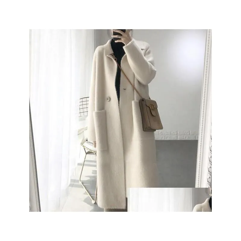 genuine mink cashmere sweater women pure cashmere cardigan knitted mink jacketn winter long fur coat free shipping 2019 DC486