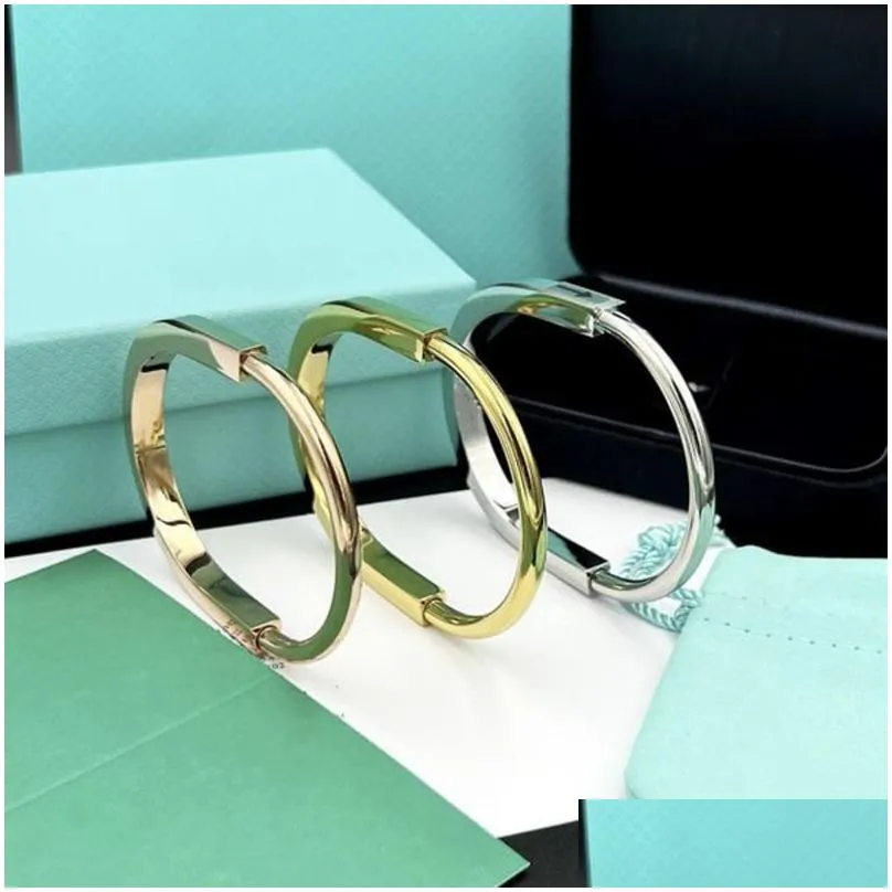  Titanium steel Bangle designer Lock Bracelet silver rose gold Bracelets for women jewelry with velvet bag box