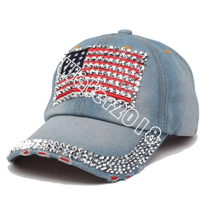 american flag retro  hat fashion designer diamond studded peaked cap adjustable outdoor travel sun hats