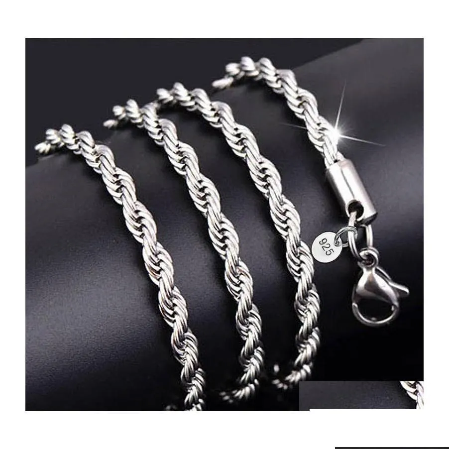Chains 925 Sterling Sier 2Mm M Twisted Rope Chain Necklaces For Women Men Fashion Jewelry 16 18 20 22 24 26 28 30 Inches Drop Delive