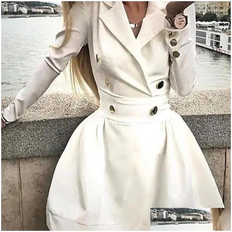 casual dresses notched lapel double breasted blazer dress 2023 sexy elegant long sleeve swing short mini bodycon white party frocks