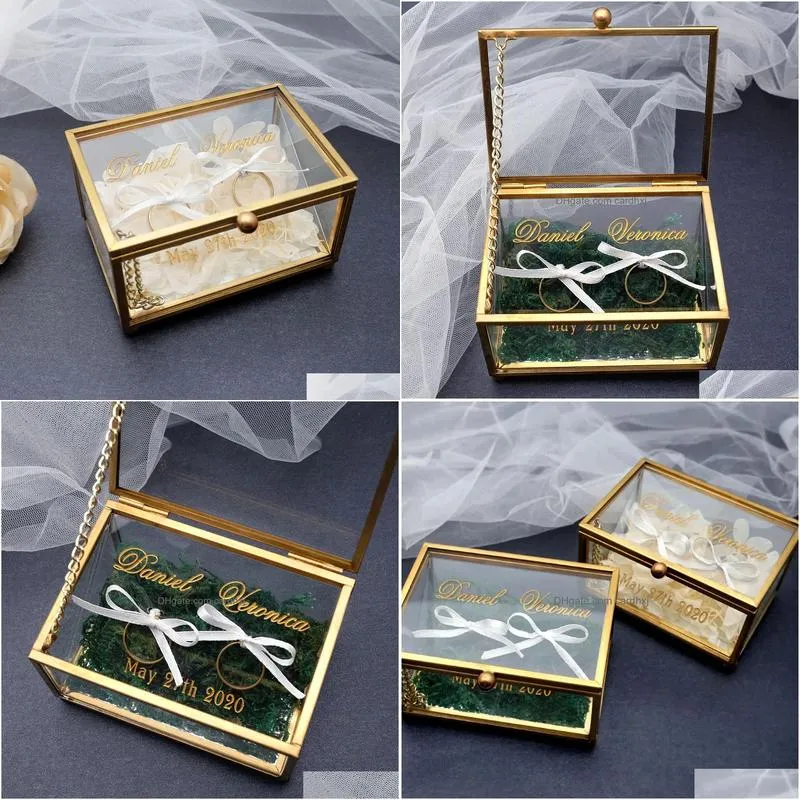 Jewelry Boxes Display Personalized Wedding Ring Box Custom Glass Holder Organizer Customized Names And Date For Engagement Marriage Dr Dhnjs