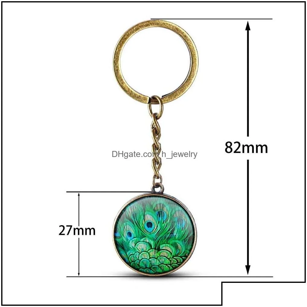Peacock feather keyring top